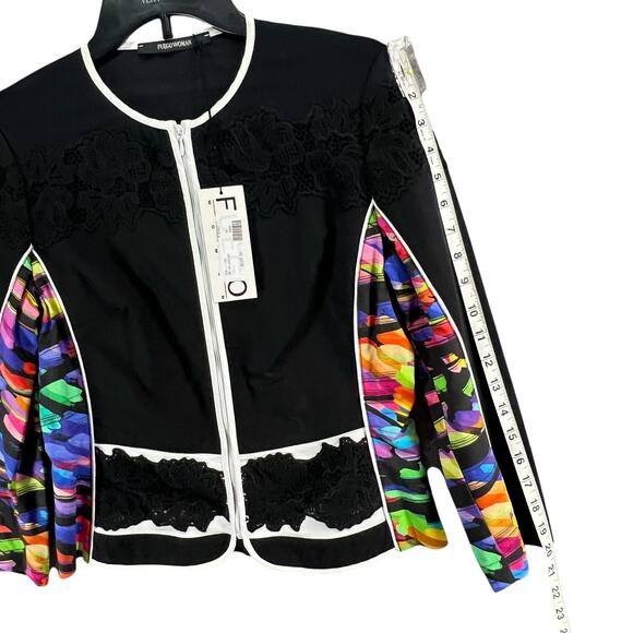 Fuego Woman Jacket Womens 8 Black Multicolor Mixed Media Full Zip Artsy Chic NEW - Picture 8 of 16